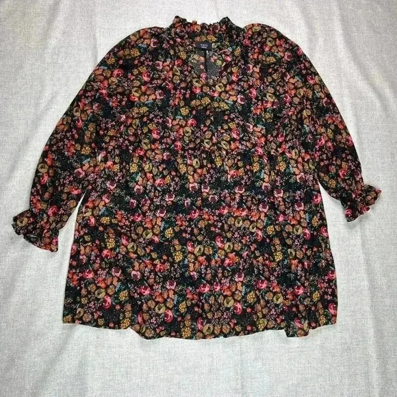 Vici Dress Medium Short Tiered Floral Print Sheer Long Sleeve - Picture 1 of 8